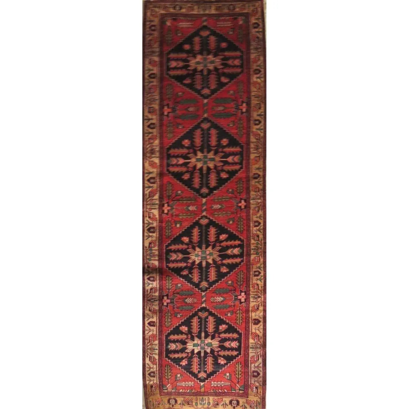 One Of The Kind Hand-Knotted Persian Wool Rug _ Luxurious Vintage Design, 13'7" x 3'5", Artisan Crafted